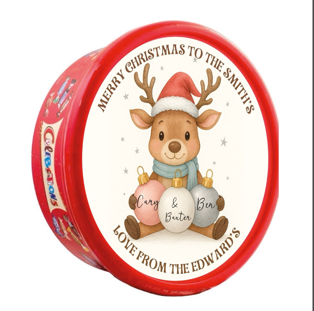 Personalised Full Lid Stickers for Chocolate Tubs (Heroes / Celebrations 600g)