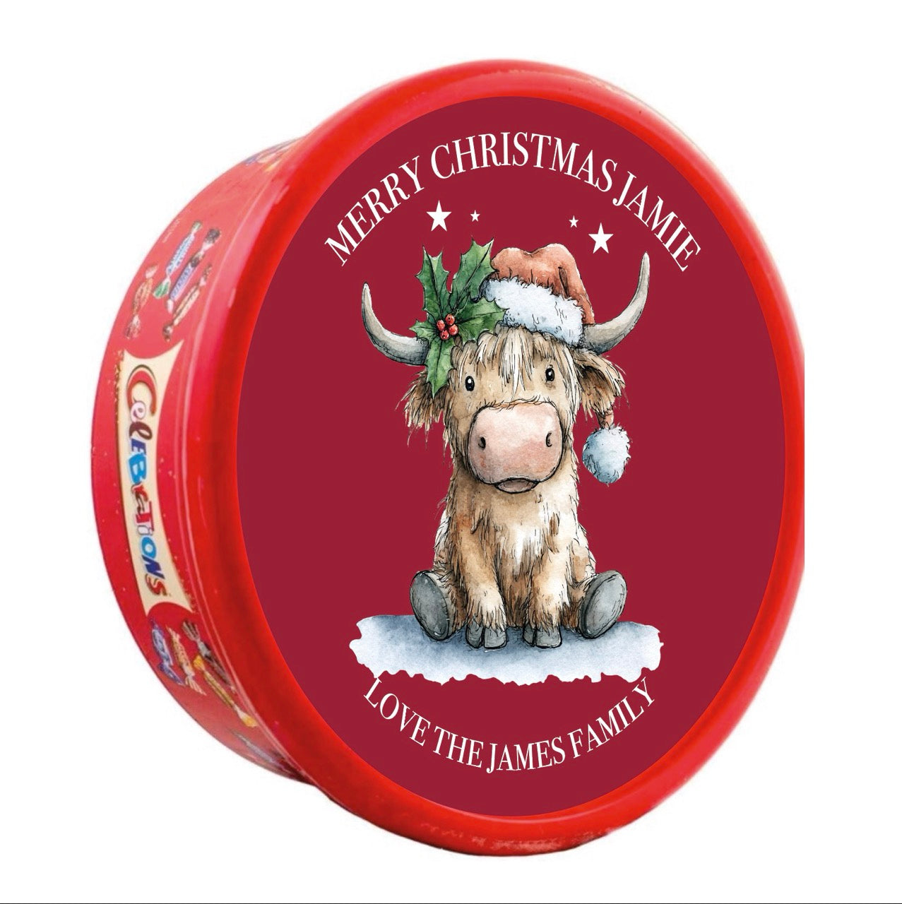 Personalised Full Lid Stickers for Chocolate Tubs (Heroes / Celebrations 600g)