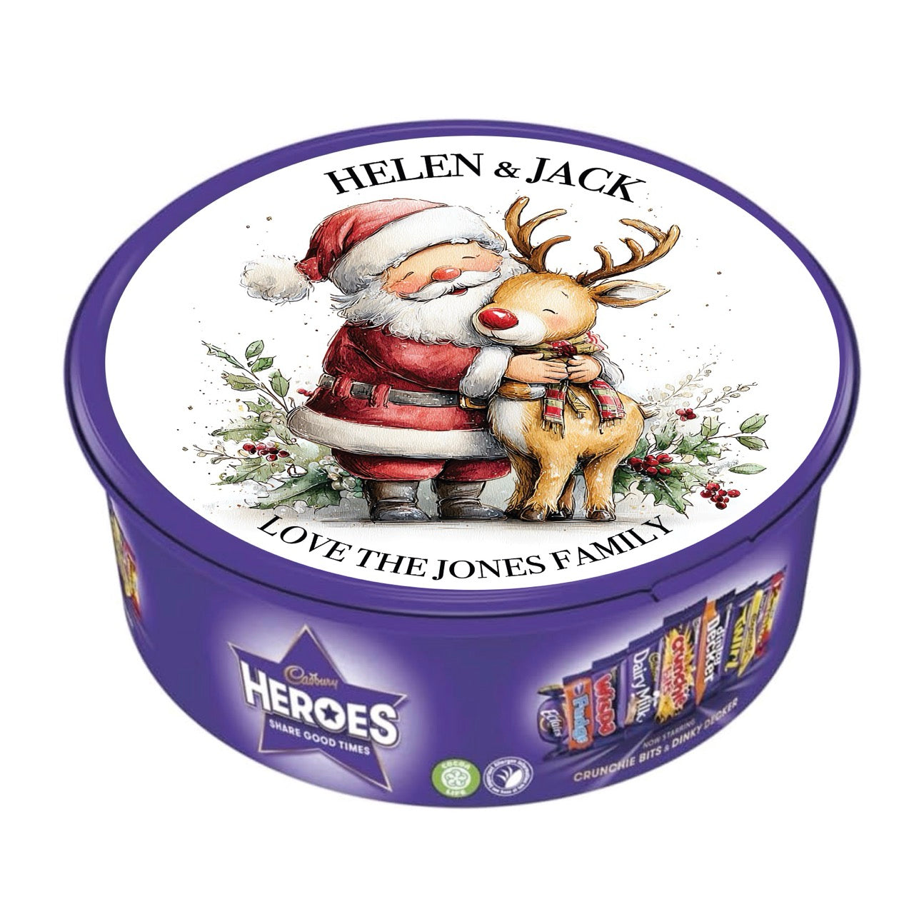 Personalised Full Lid Stickers for Chocolate Tubs (Heroes / Celebrations 600g)