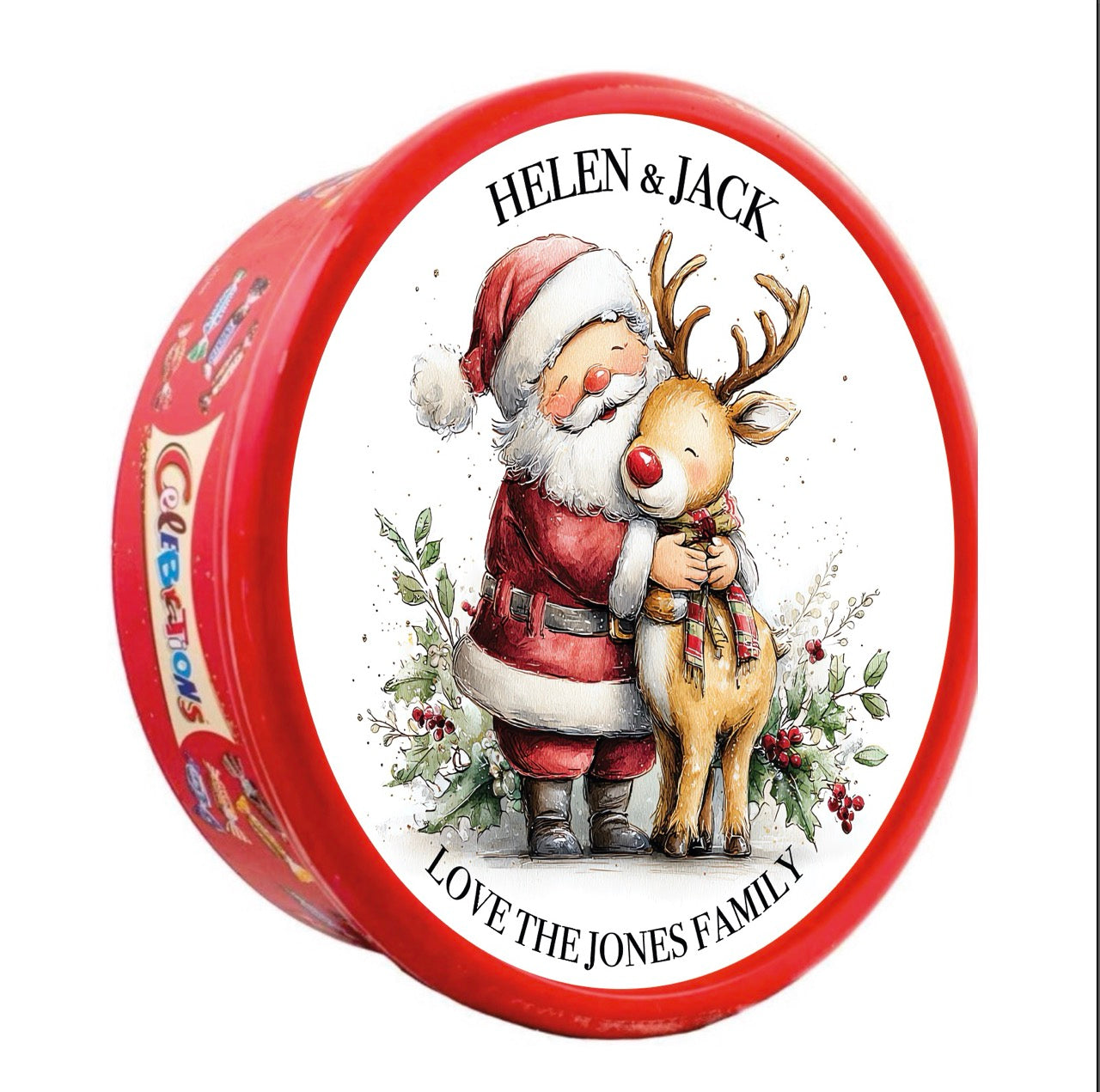 Personalised Full Lid Stickers for Chocolate Tubs (Heroes / Celebrations 600g)