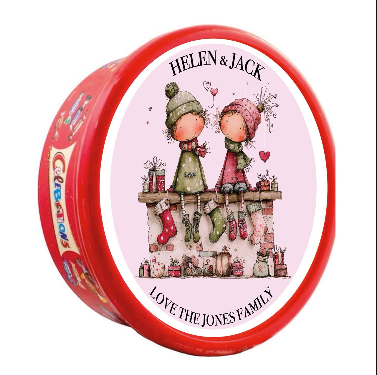 Personalised Full Lid Stickers for Chocolate Tubs (Heroes / Celebrations 600g)