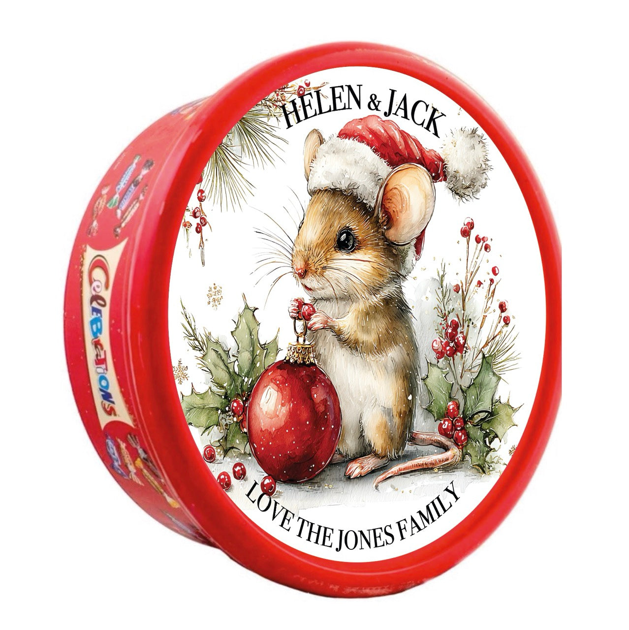 Personalised Full Lid Stickers for Chocolate Tubs (Heroes / Celebrations 600g)