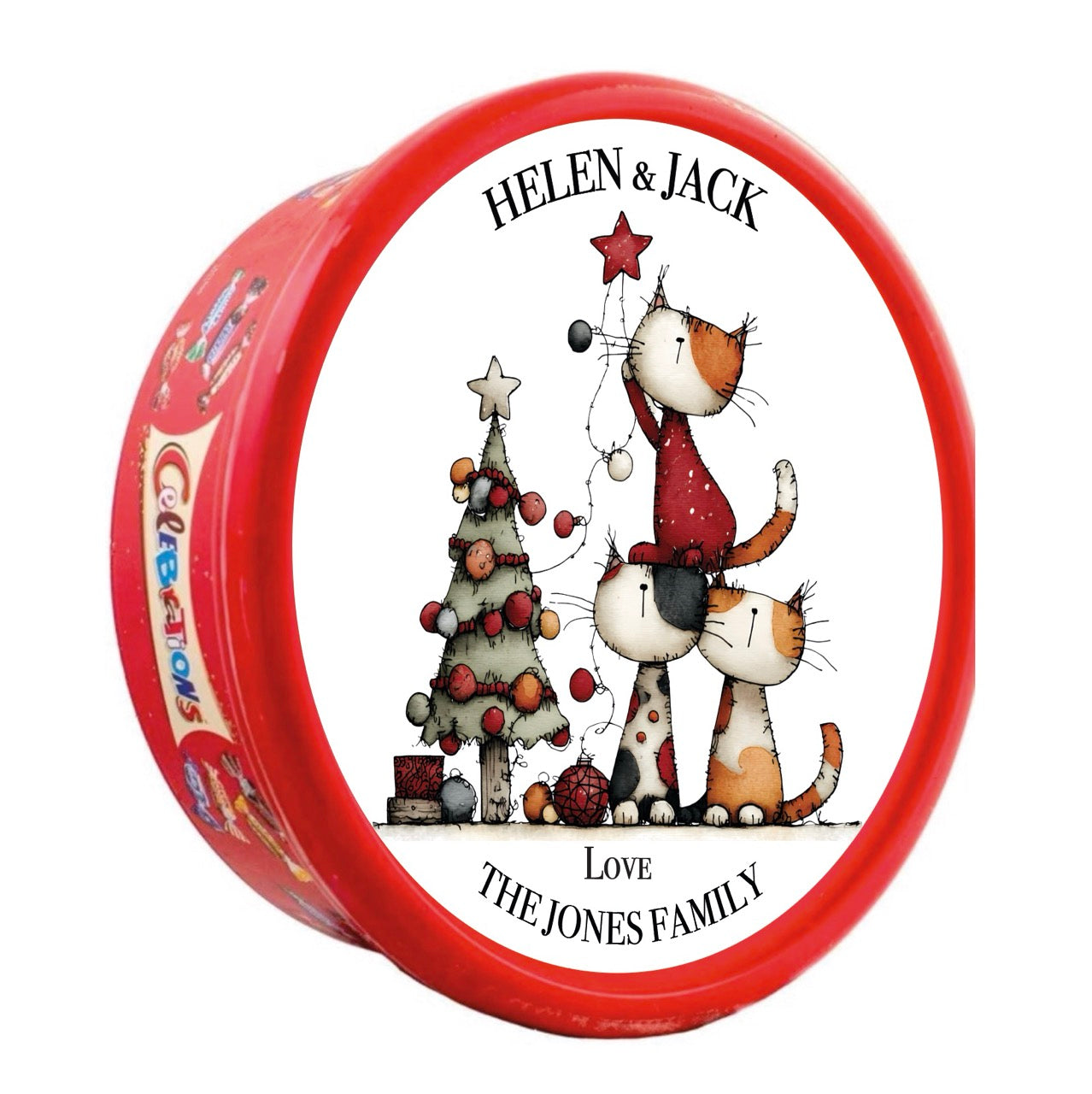 Personalised Full Lid Stickers for Chocolate Tubs (Heroes / Celebrations 600g)